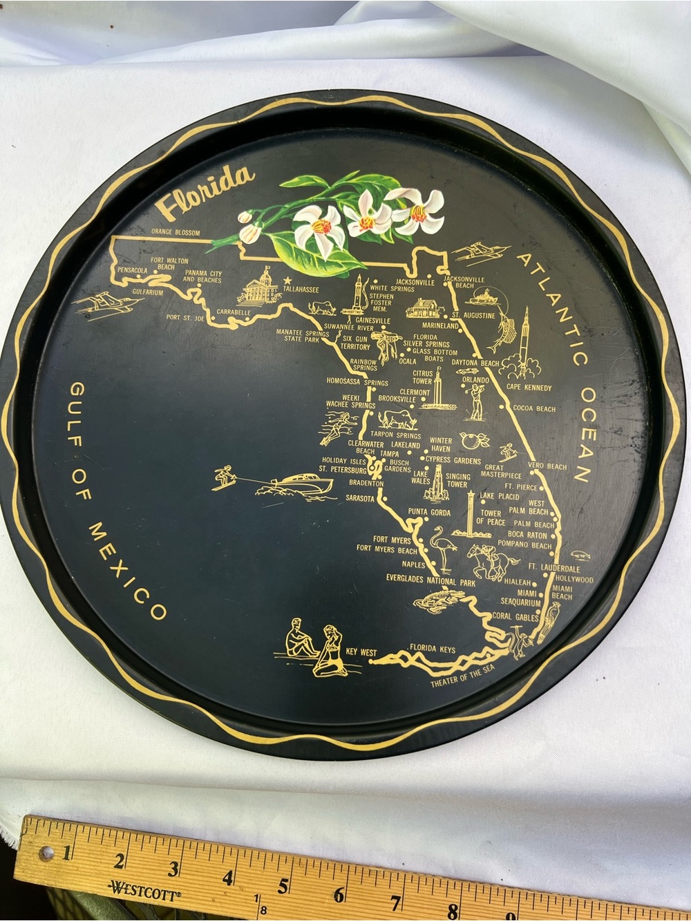 Vintage Florida Souvenir Tray - Black & Gold
